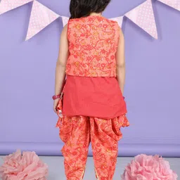 here&now x kinder kids Kinder Kids Girls Floral Printed Regular Pure Cotton Kurti With Dhoti Pants & Jacket image 4