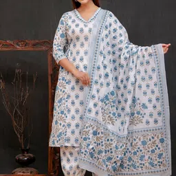 D K W Floral Printed Regular Pure Cotton Straight Kurta With Salwar & Dupatta image 5