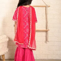 here&now x kinder kids Kinder Kids Girls Bandhani Printed Straight Pure Cotton Kurta with Sharara image 5
