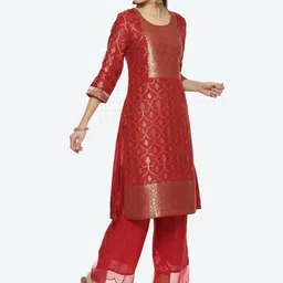 Biba Women Woven Design Kurta With Palazzos & Dupatta image 5