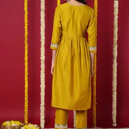 KALINI Ethnic Motifs Embroidered Empire Kurta with Trousers image 5