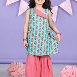 here&now x kinder kids Kinder Kids Girls Floral Printed Pure Cotton Straight Kurta with Sharara image 5