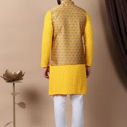 Anouk Mustard Yellow Floral Embroidered Pure Cotton Kurta with Churidar & Nehru Jacket image 5