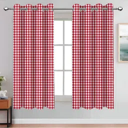 Airwill Red & White 2 Pcs Geometric Room Darkening Cotton Window Curtain-picture-35