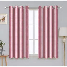 Airwill Red & White 2 Pcs Striped Room Darkening Cotton Window Curtain-picture-16