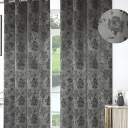 Kraftiq Homes Grey & Black 2 Pieces Room Darkening Long Door Curtains-image-81
