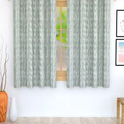 Story@home Grey & White Set of 2 Striped Room Darkening Window Curtain-image-94