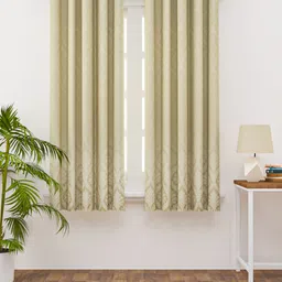 HAPPY HUES Cream-Coloured & Beige Set of 2 Ethnic Motifs Window Curtains-image-3