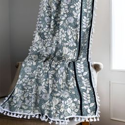Cortina Blue & White Single Floral Cotton Door Curtain-picture-33