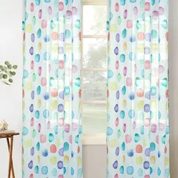 HOMADORN White & Pink 2 Pieces Geometric Eyelet Sheer Linen Long Door Curtain-picture-13