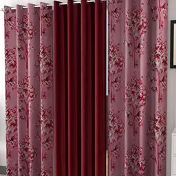 REYANSH DECOR Maroon and White 2 Pieces Floral Long Door Curtains image 1