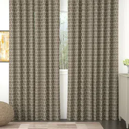 Story@home Set of 4 Brown Geometric Print Room Darkening Long Door Curtain-picture-18