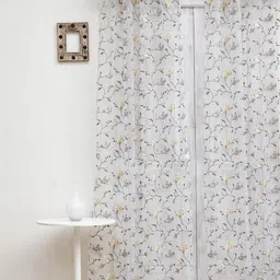 Ariana Grey & White Floral Embroidered Sheer Long Door Curtain With Velcro-image-7