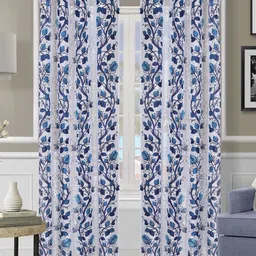 ROMEE Off White & Blue Set of 2 Floral Sheer Long Door Curtain-picture-31