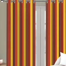 Airwill Yellow & Red 2 Pcs Striped Room Darkening Cotton Door Curtain-picture-30
