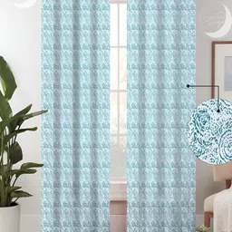 Lunar Days Blue & White 2 Pieces Cotton Room Darkening Door Curtains-picture-29