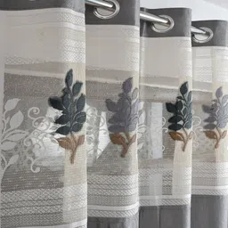 Homefab India Grey & White Set of 2 Floral Sheer Door Curtain image 3