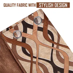 Kuber Industries Brown & Beige 3 Pieces Geometric Printed Sheer Door Curtains image 5