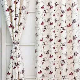 Ariana Burgundy & White Floral Printed Black Out Window Curtain image 4