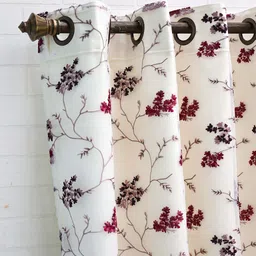 Ariana Burgundy & White Floral Printed Black Out Window Curtain image 5