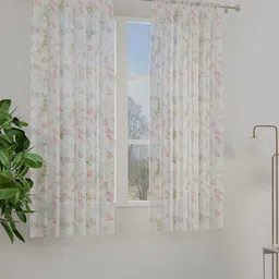 ROSARA HOME White & Green 2 Pieces Floral Printed Sheer Window Curtains-picture-33