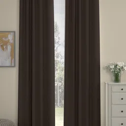 ROSARA HOME Coffee Brown Set of 2 Door Curtains image 1