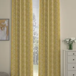 Myntra Elegant Homes Mustard & White Set of 2 Long Door Curtain image 1