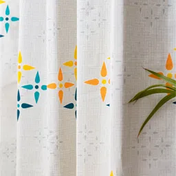 URBAN SPACE White & Yellow 2 Pieces Floral Printed Window Curtains image 3