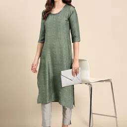 SHOWOFF Abstract Embroidered Sequined Straight Kurta image 5