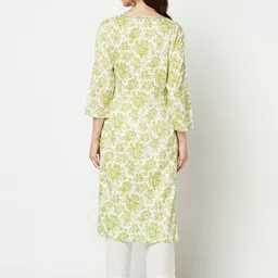 IMARA Floral Printed Keyhole Neck Thread Work Straight Kurta image 5