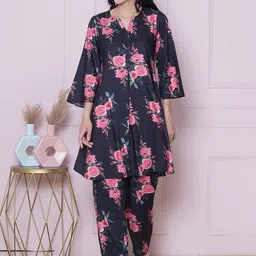 Bhama Couture Floral Printed Notch Neck A-Line Kurta With Palazzos-picture-28
