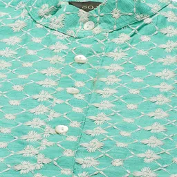 SOJANYA Men Turquoise Blue & White Ethnic Motifs Embroidered Kurta with Churidar & Jacket image 5