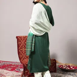 KALINI Ethnic Motifs Embroidered Pure Cotton Straight Kurta with Trousers & Dupatta image 2