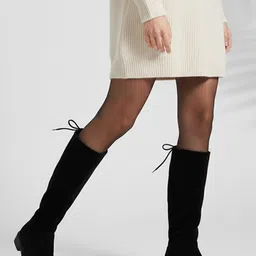 JM Looks Black Knee-High Boots with Adjustable Tie Boots For Women-picture-10