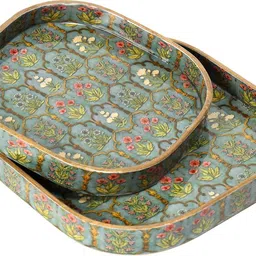 duli Set of 2 Jharoka Design Serving Tray for Festive Gifts 9x9 & 8x8 Inches Tray image 3