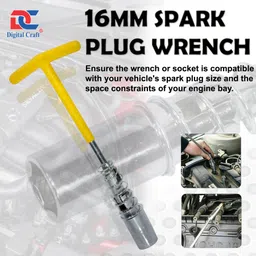 digital craft 16mm Universal Spark Plug Socket Wrench Set with T-Handle 360-Degree Rotation for Effortless Spark Plug Removal High-Quality, Durable Tool for Automotive Single Sided T Type Wrench image 2