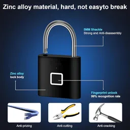 KidsZeeNie 304 Stainless Steel Biometric Fingerprint Padlock | Keyless Smart Security Lock Smart Door Lock image 3