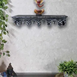 disoo fashions Grey Colour Solid Wood Handcarved Floating Wall Shelf-picture-24