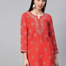 ADA Ethnic Motifs Embroidered Lucknow Chikankari Pure Cotton Kurti-picture-18