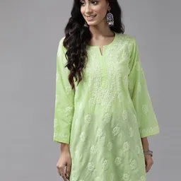 ADA Ethnic Motifs Embroidered Lucknowi Chikankari Pure Cotton Straight Kurti-picture-37