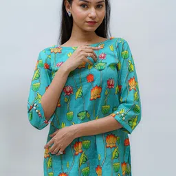 TSUCCHI TRADITIONS Pure Cotton Precious & Powerful Padma Pichwai Short A Line Kurti-picture-34