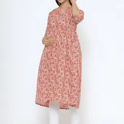 CRAFIQA Ethnic Motifs Printed Maternity & Nursing Cotton Anarkali Kurta image 4