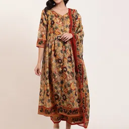FFU Ethnic Motifs Printed Pleated A-Line Kurta With Palazzo & Dupatta image 1