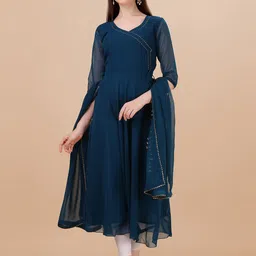 PMD Fashion V-Neck Gotta Patti Anarkali Kurta with Dupatta image 1