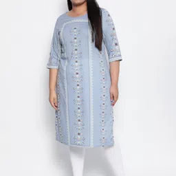 Amydus Plus Size Women Blue Floral Printed Cotton Blend Kurta image 1