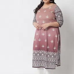 Amydus Women Plus Size Pink Ethnic Motifs Printed Kurta image 4