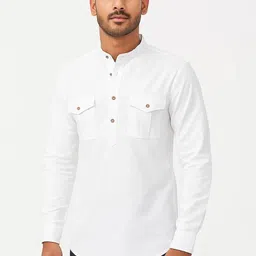 crowntail Pack of 2 Men Solid Pure Cotton Straight Kurta image 3