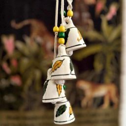 gathari Yellow Macrame Symphony Mini Ceramic Bells (Set of 4) image 1