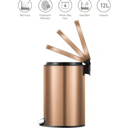obsessions Fingerprint Resistant Step Dustbin with Liner, 12 Litres, Bronze Copper image 3