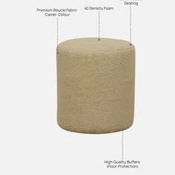 casacraft from pepperfry Sintra Boucle Fabric Round Pouffe in Camel Colour image 4